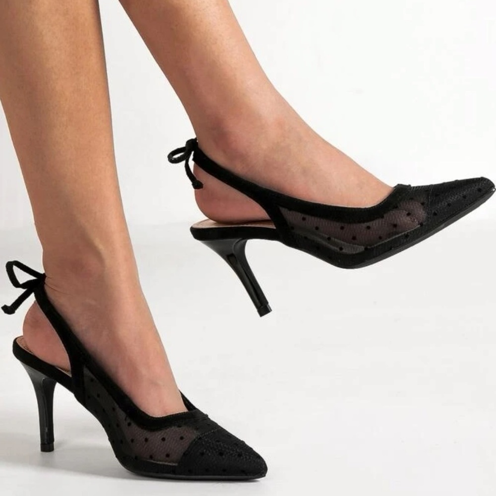 Polkadot mesh black bow detail heels - Picture 6 of 6